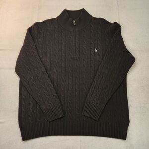 Polo Ralph‎ Lauren Sweater Men's 2XB Black Cable Knit Wool Cashmere 1/4 Zip